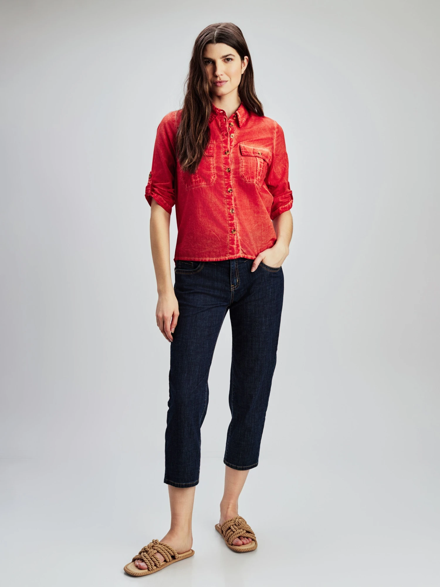 Tunique Semi-ajustée à Manches 3/4 Avec Boutons