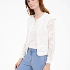 Cardigan Court Semi-ajusté à Manches Longues